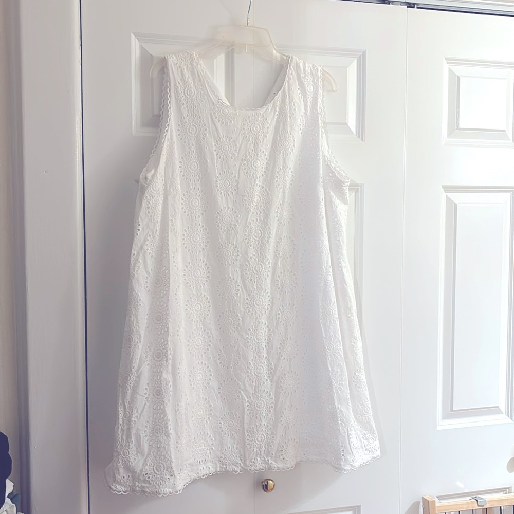 On 34th white eyelet dress with scalloped detailing
